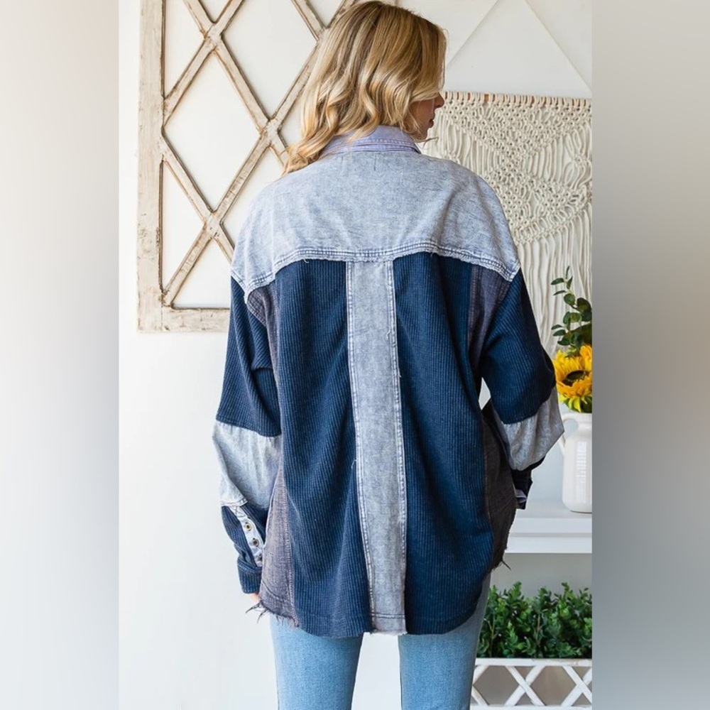 OLI & HALI Women’s WASHED MIX FABRIC SHIRT (denim blue) - Picture 5 of 5